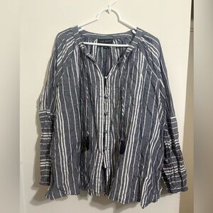 Lane Bryant Navy and White Striped Top Size 16
